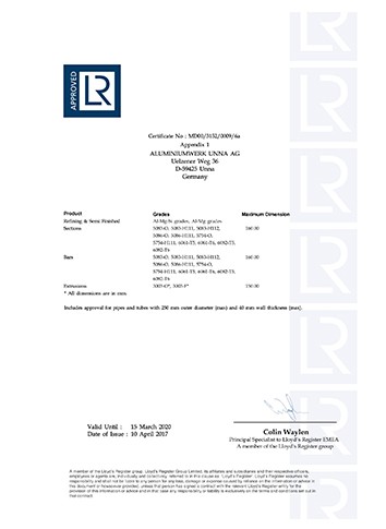 英国劳氏船级社船用铝合金精炼及半成品、-型材、棒材和挤压件制造商认证